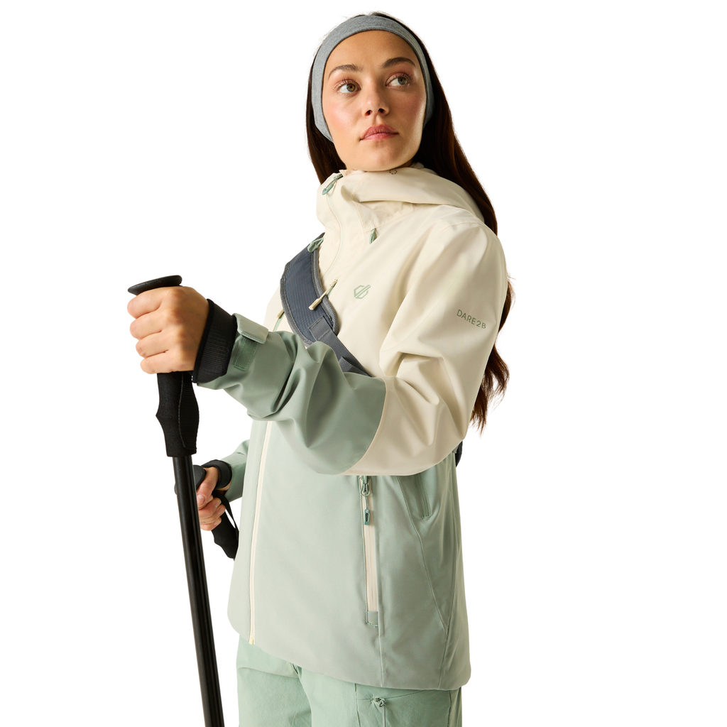 Dare 2B Women's Diverging II Hooded Waterproof Jacket (Almond Milk/Gla