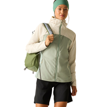 Load image into Gallery viewer, Dare 2B Women's Nomadic UPF50 Hooded Softshell Jacket (Almond Milk/Glacier Green)
