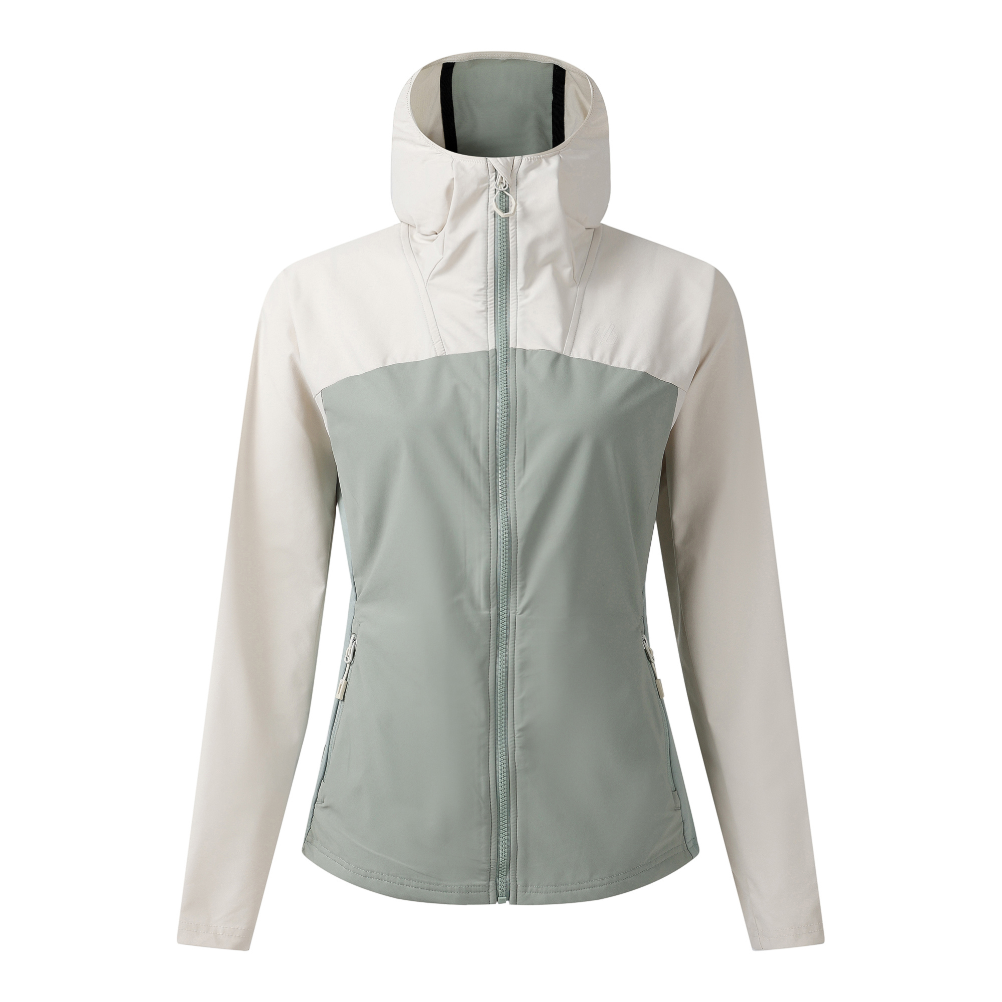 Dare 2B Women's Nomadic UPF50 Hooded Softshell Jacket (Almond Milk/Glacier Green)