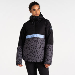 Dare 2B Women's Snowburst Overhead Waterproof Insulated Ski Jacket (Black/Ebony Dash Print)