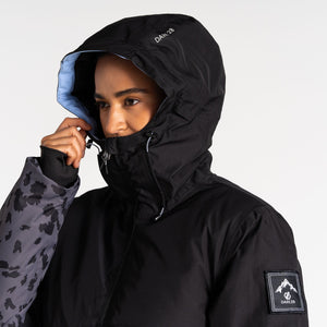 Dare 2B Women's Snowburst Overhead Waterproof Insulated Ski Jacket (Black/Ebony Dash Print)