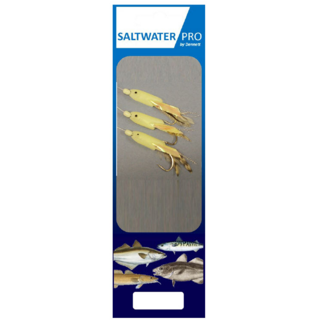 Dennett Saltwater Pro Jumbo Hokkai 3 Hook Rig (Natural/Brown Feather)(#7/0)