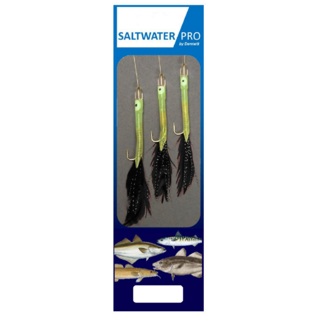 Dennett Saltwater Pro 3 Hook Rig (Luminous Eel With Black Feather)(#3/0)