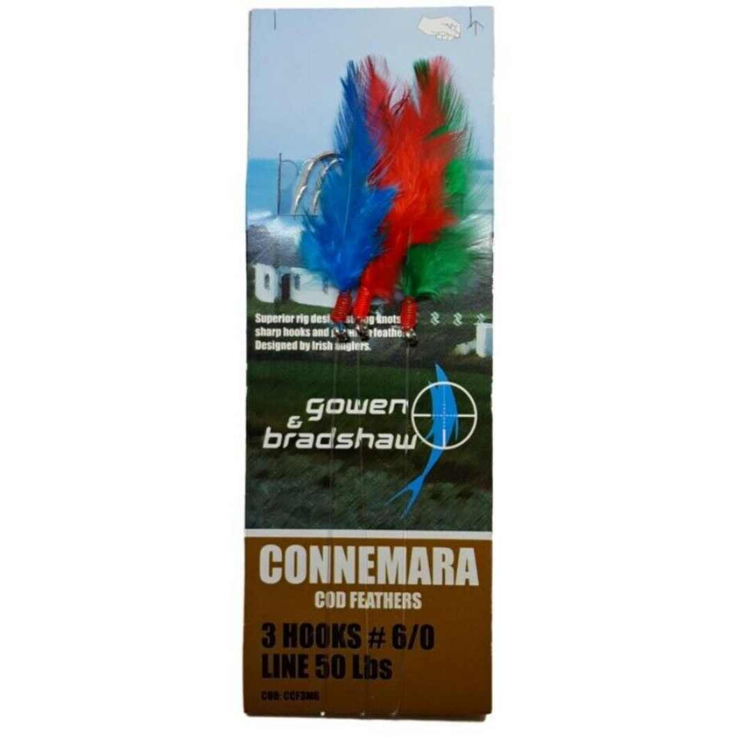 Gowen & Bradshaw Connemara Cod Feather 3 Hook Rig (Size 6/0)(Red/Green/Blue)