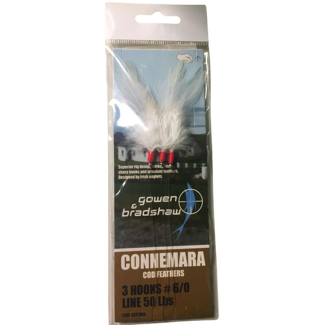 Gowen & Bradshaw Connemara Cod Feather 3 Hook Rig (Size 6/0)(White)