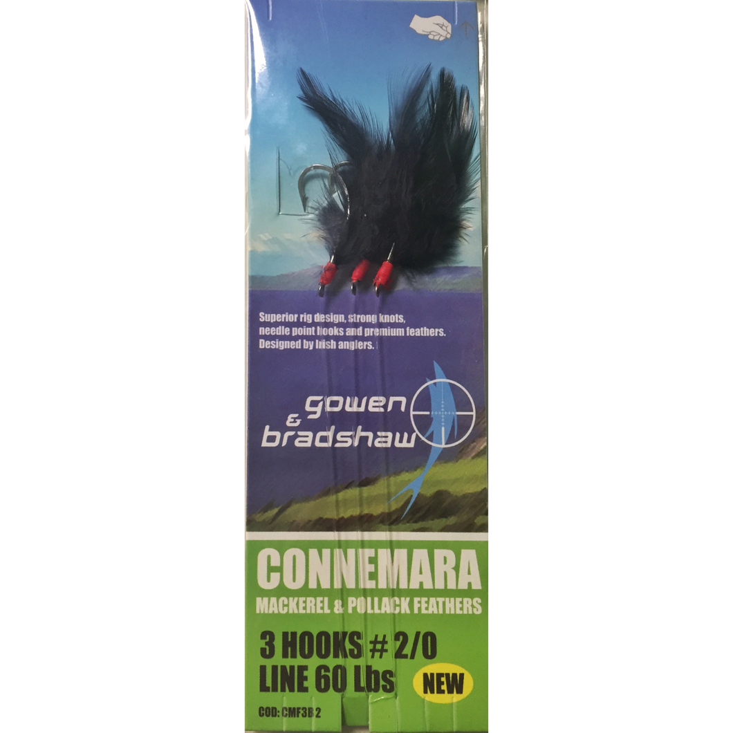 Gowen & Bradshaw Connemara Mackerel & Pollack Feather 3 Hook Rig (Size 2/0)(Black)