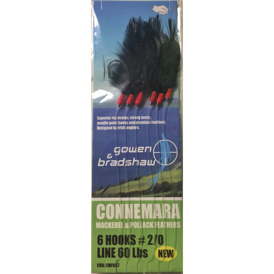 Gowen & Bradshaw Connemara Mackerel & Pollack Feather 6 Hook Rig (Size 2/0)(Black)