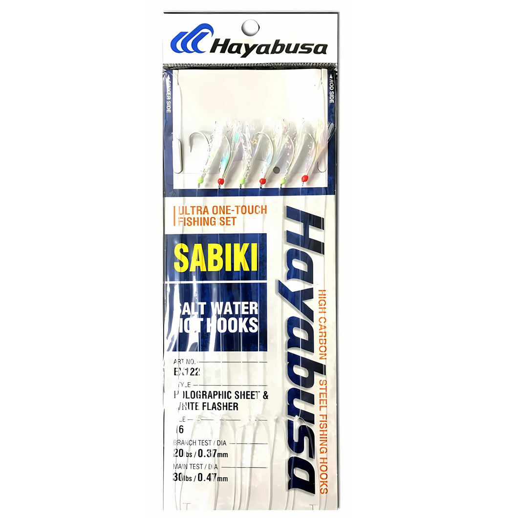 Hayabusa Sabiki EX122 Holographic Sheet & White Flasher Saltwater Rig (Size JP16)(6 Pack)