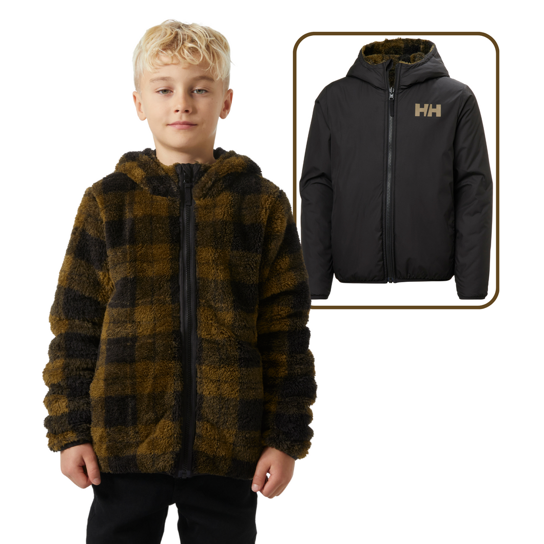 Helly Hansen Junior Champ Reversible Hooded Full Zip Fleece (Black AOP)(Ages 9-14)