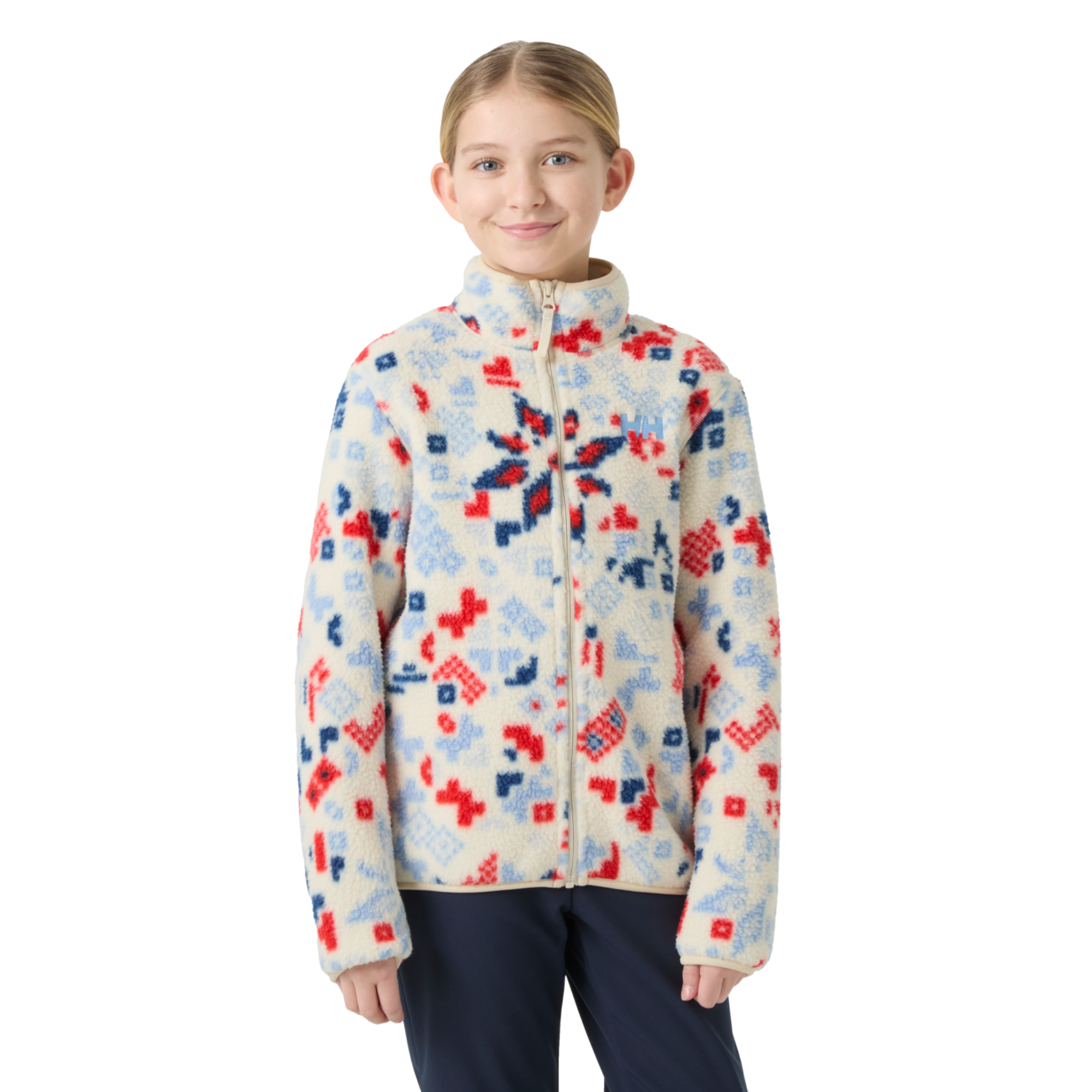 Helly Hansen Junior Frosty Pile Full Zip Fleece Jacket Bright Blue Red AOP 627 40598
