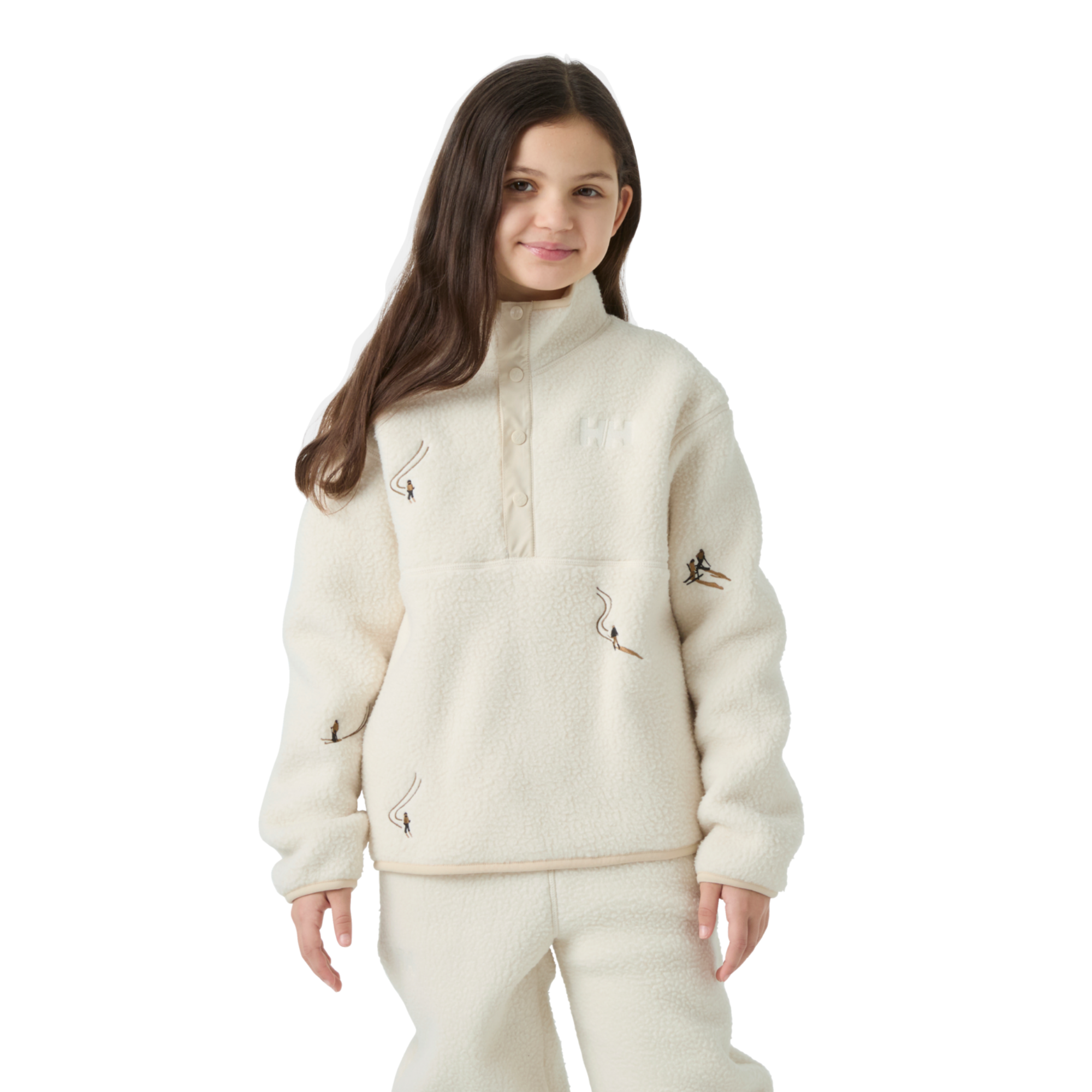 Helly Hansen Junior Frosty Pile Half Snap Sweater Fleece Top Cream Emb 035 41841
