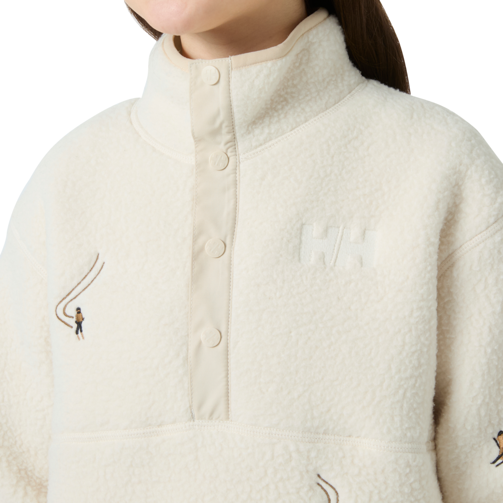 Helly Hansen Junior Frosty Pile Half Snap Sweater Fleece Top Cream Emb 035 41841