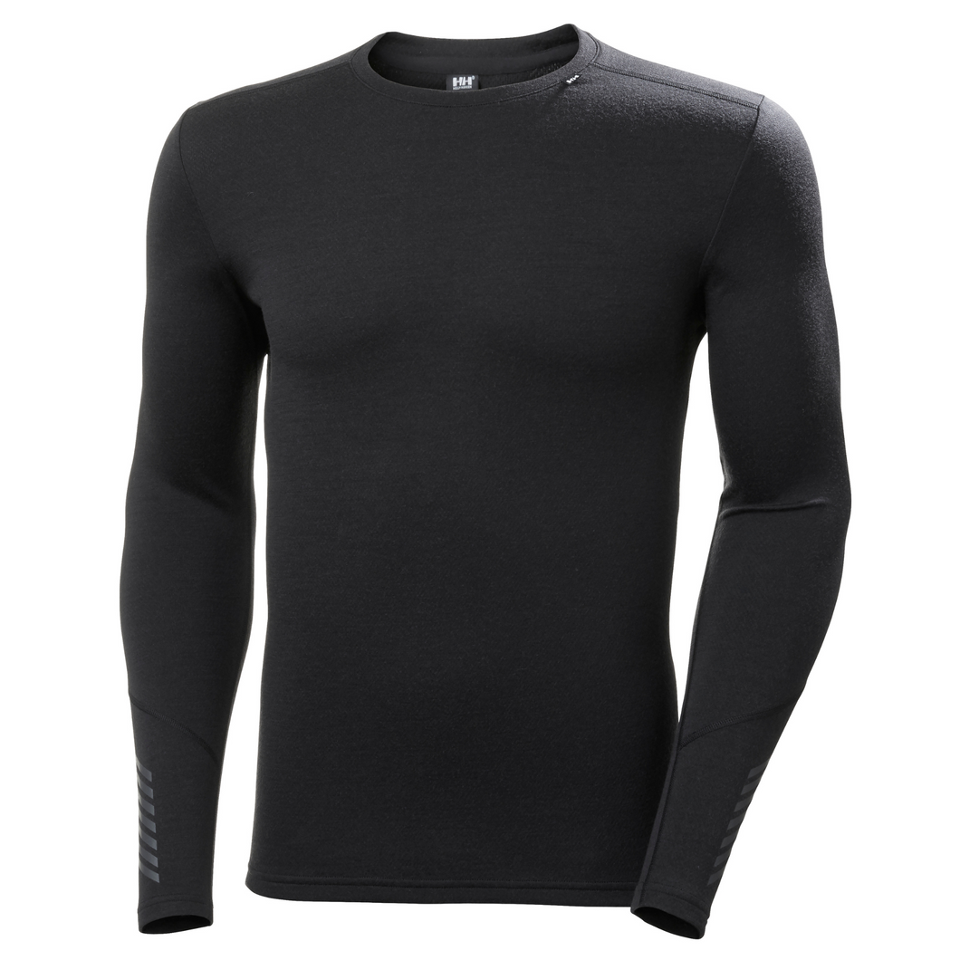Helly Hansen Men's Lifa Merino Midweight Crew Neck Base Layer Top (Black)