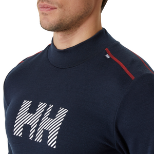 Helly Hansen Men's Lifa Merino Midweight Logo Long Sleeve Base Layer Top (Navy)