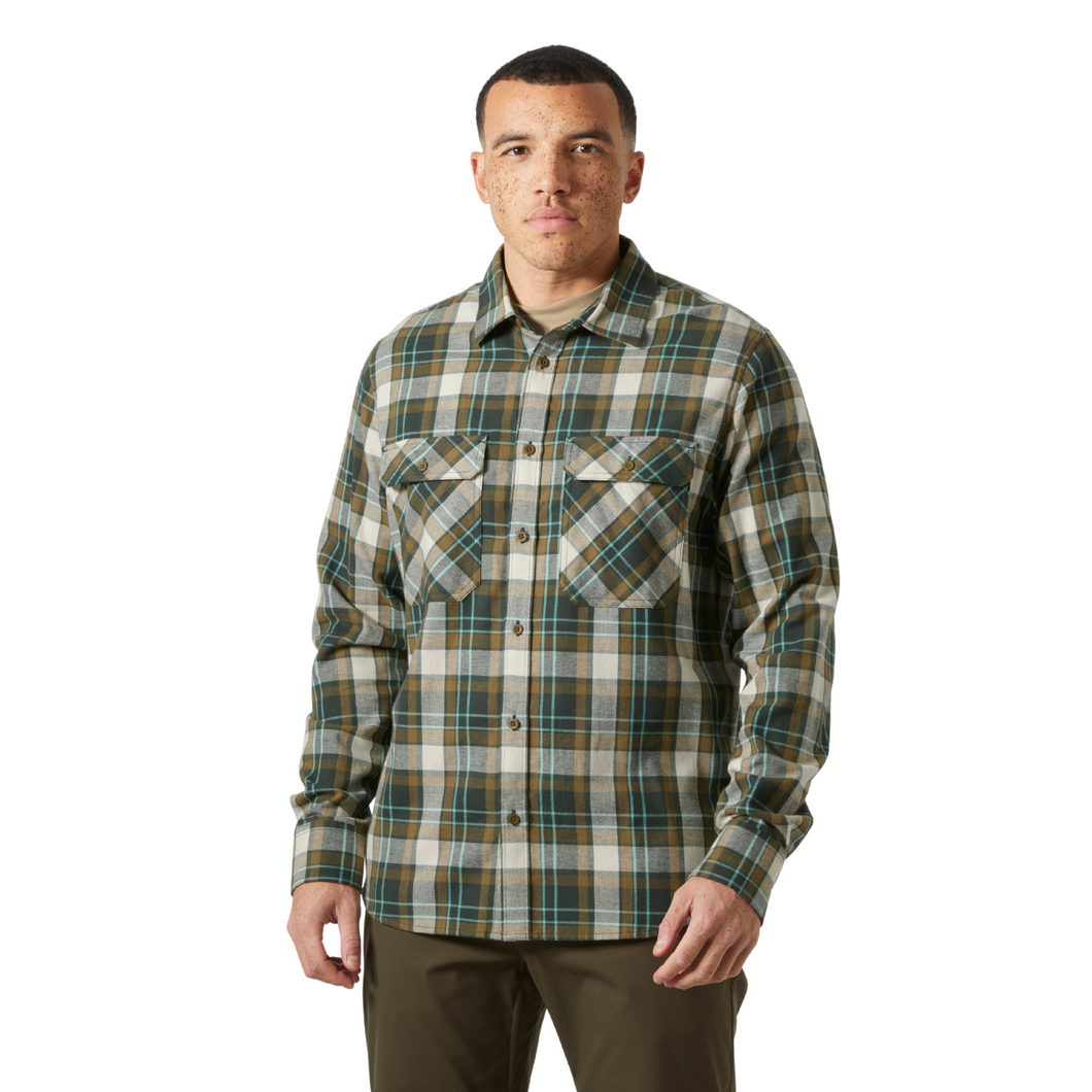 Helly Hansen Men's Lokka Flannel Organic Cotton Long Sleeve Shirt (Dark Jungle Fjell Plaid)