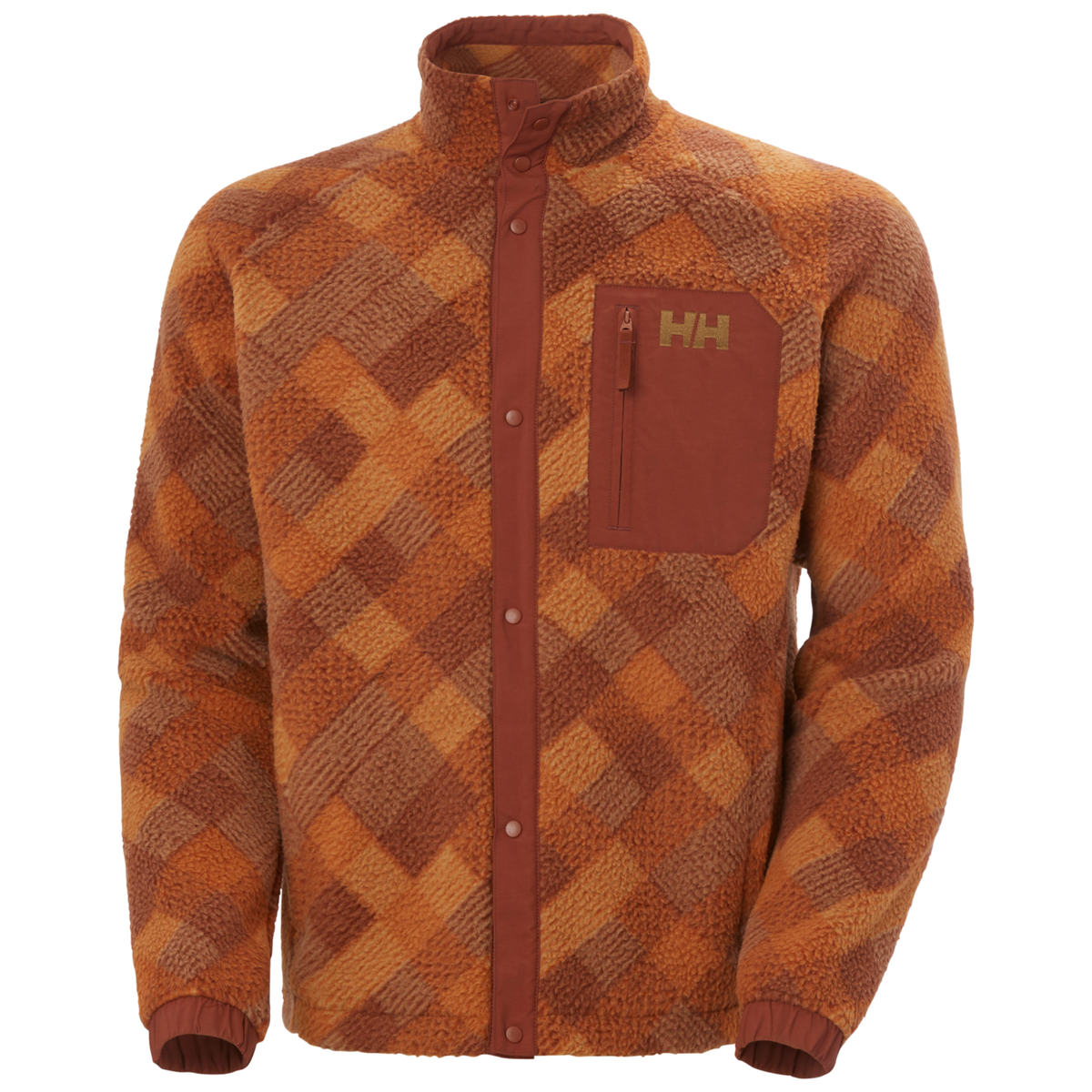 Helly Hansen Men's Panorama Printed Pile Full Snap Fleece (Ginger Biscuit Plaid AOP)