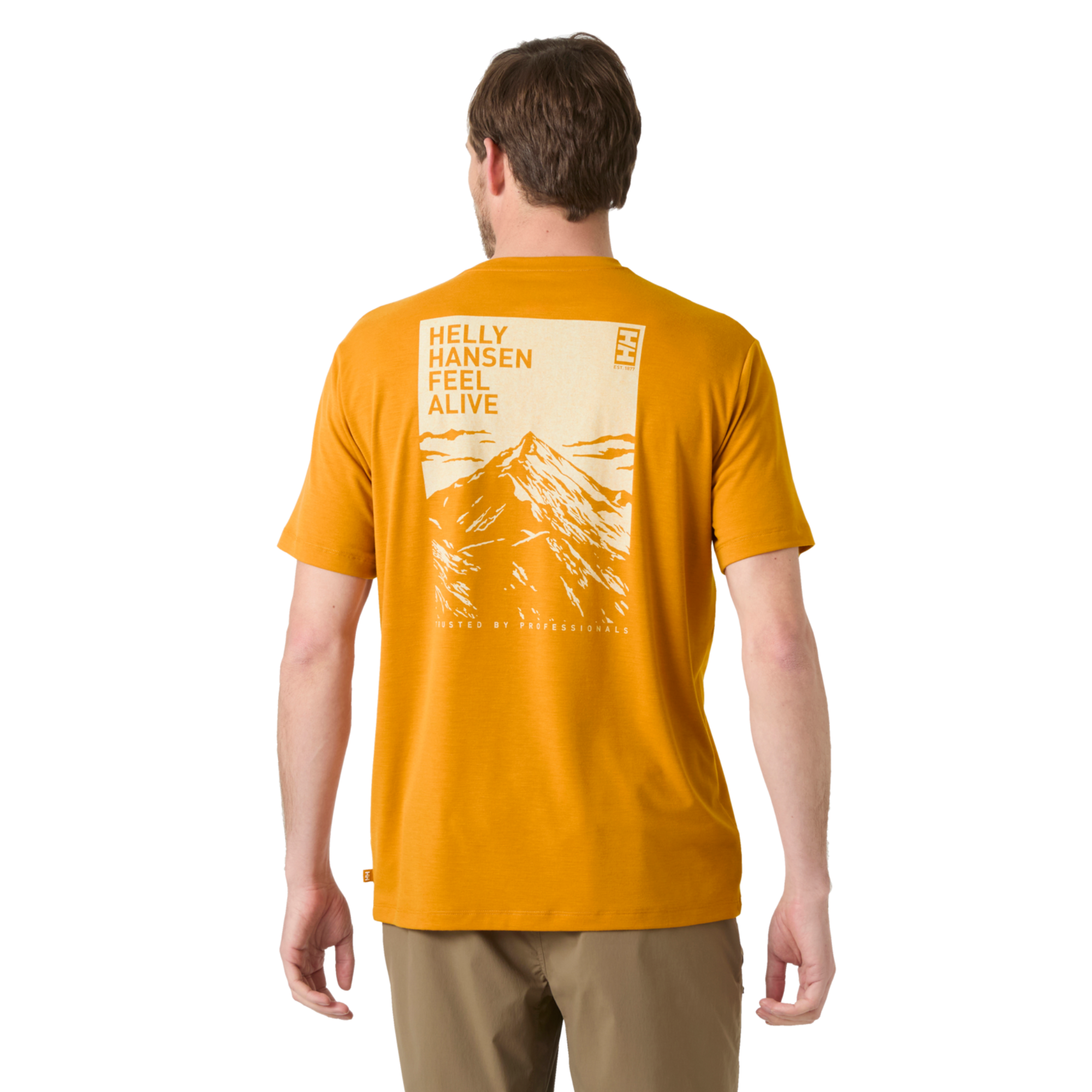 Helly Hansen Men's Skog UPF50 Recycled Graphic Short Sleeve Tee (Mustard)