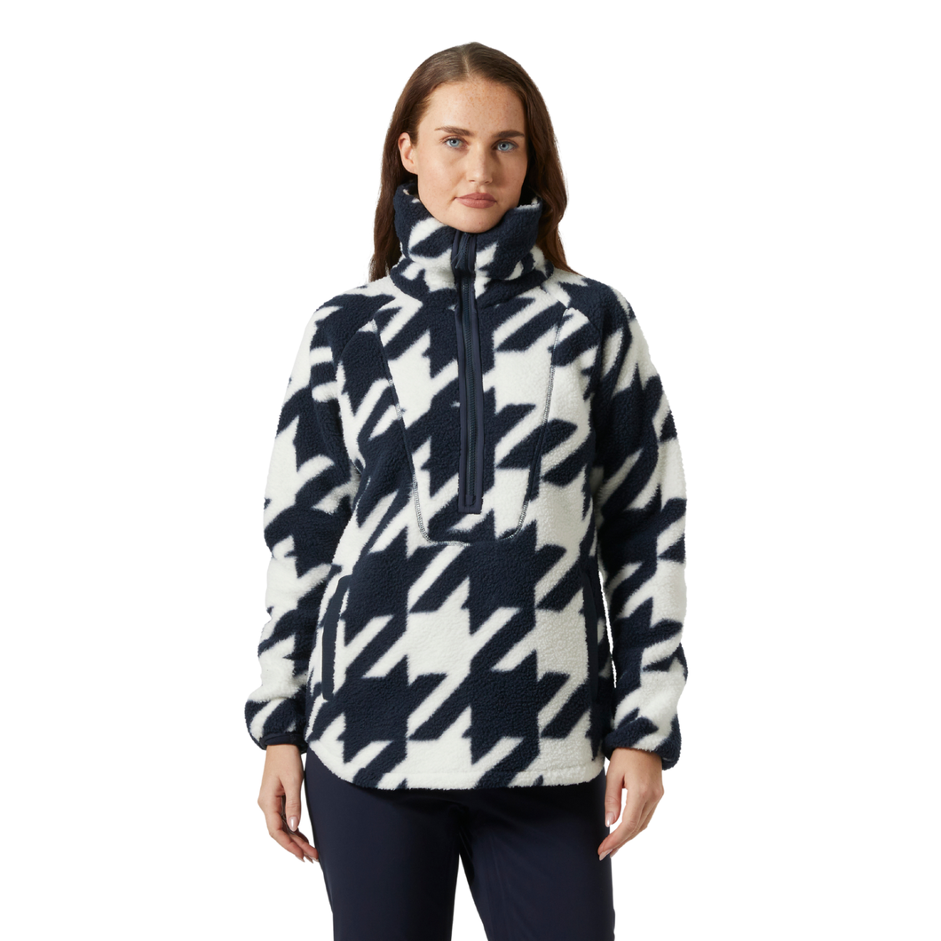 Helly Hansen Women's Bliss Pile Half Zip Fleece Top (Navy Houndstooth AOP)