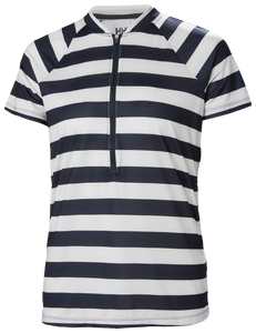 Helly Hansen Women's Siren Half Zip Short Sleeve Technical T-Shirt (Navy Stripe)