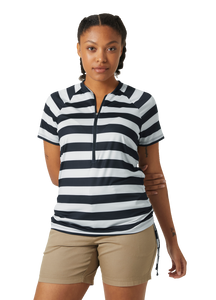 Helly Hansen Women s Siren Half Zip Short Sleeve Technical T Shirt Navy Stripe