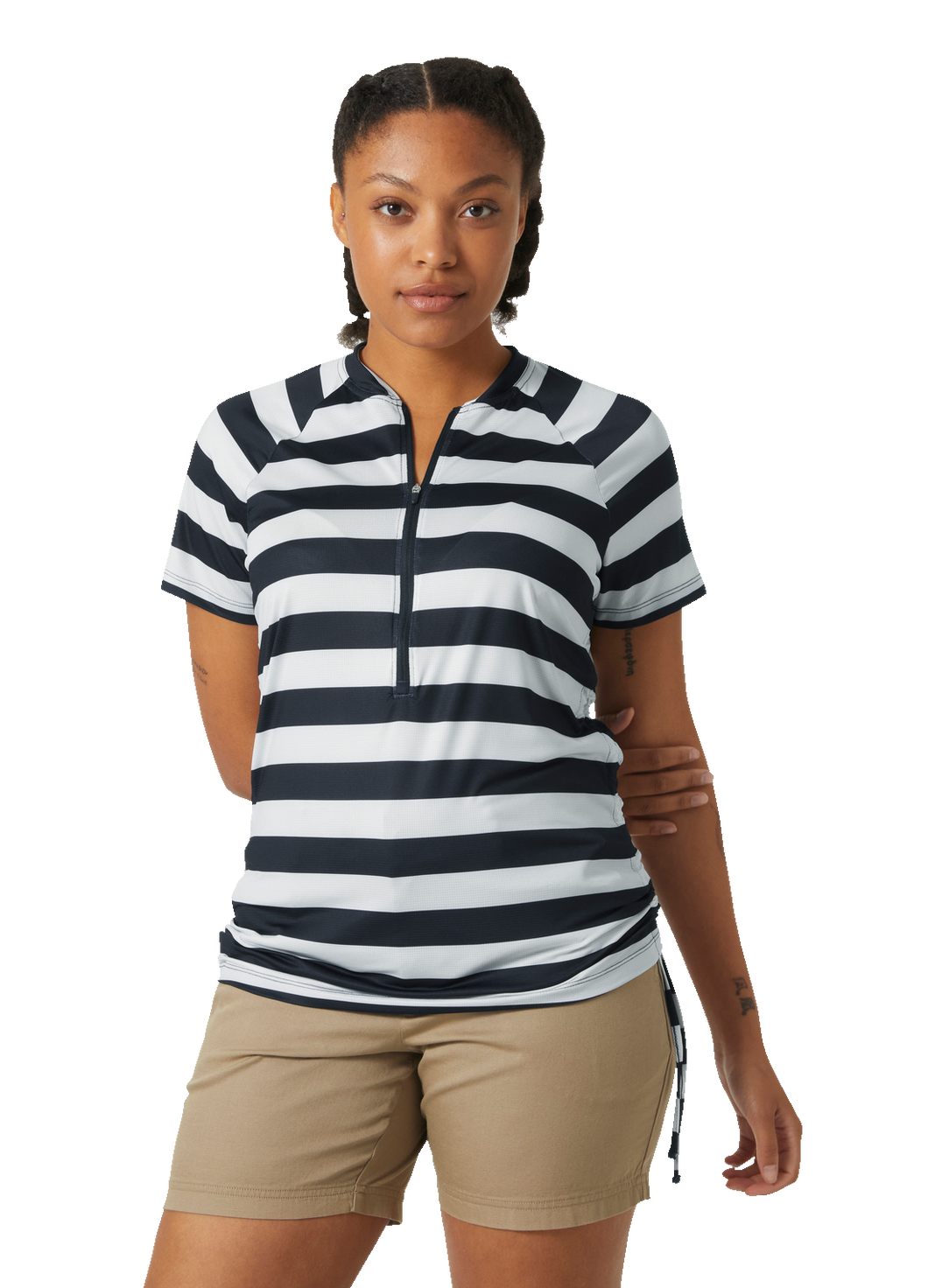 Helly Hansen Women's Siren Half Zip Short Sleeve Technical T-Shirt (Navy Stripe)
