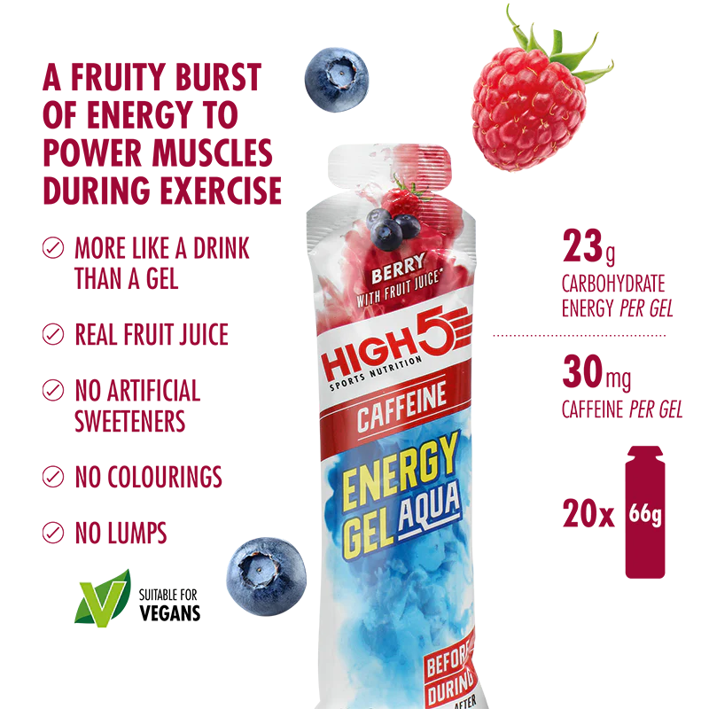 High 5 Energy Gel Aqua with Caffeine 66g Pouch (Berry)
