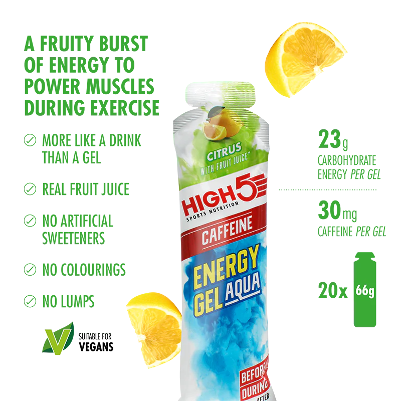 High 5 Energy Gel Aqua with Caffeine 66g Pouch (Citrus)