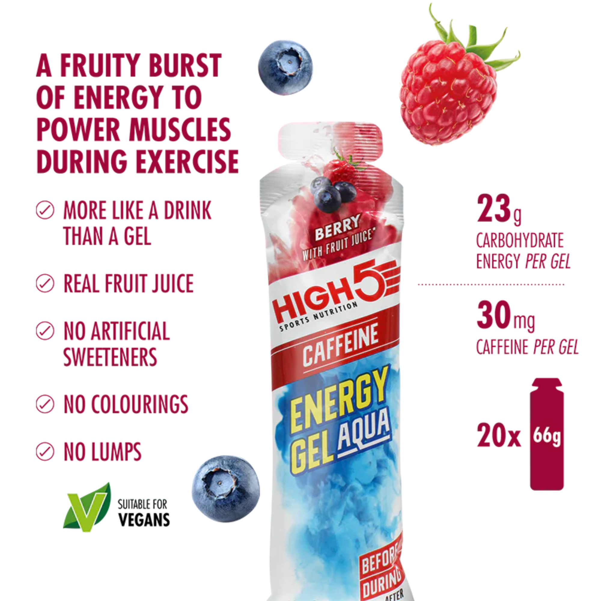 High 5 Energy Gel Aqua with Caffeine 66g Pouch (Berry)