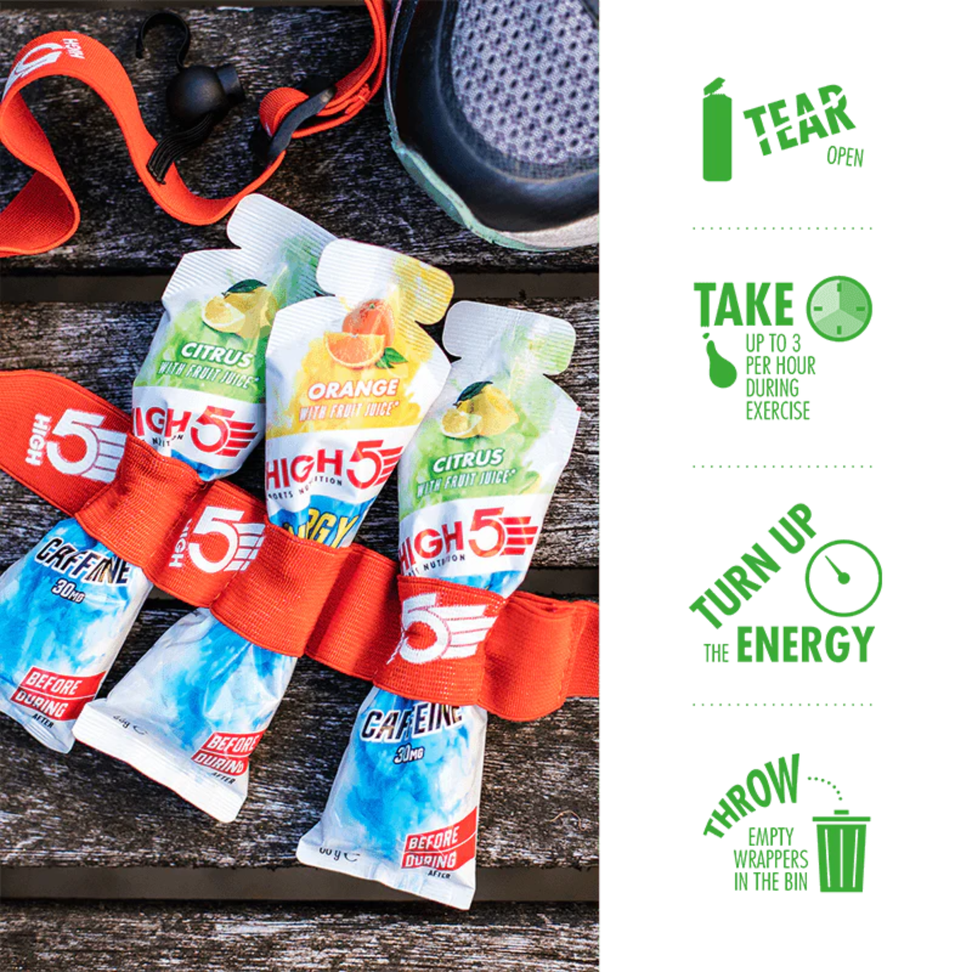 High 5 Energy Gel Aqua with Caffeine 66g Pouch (Citrus)