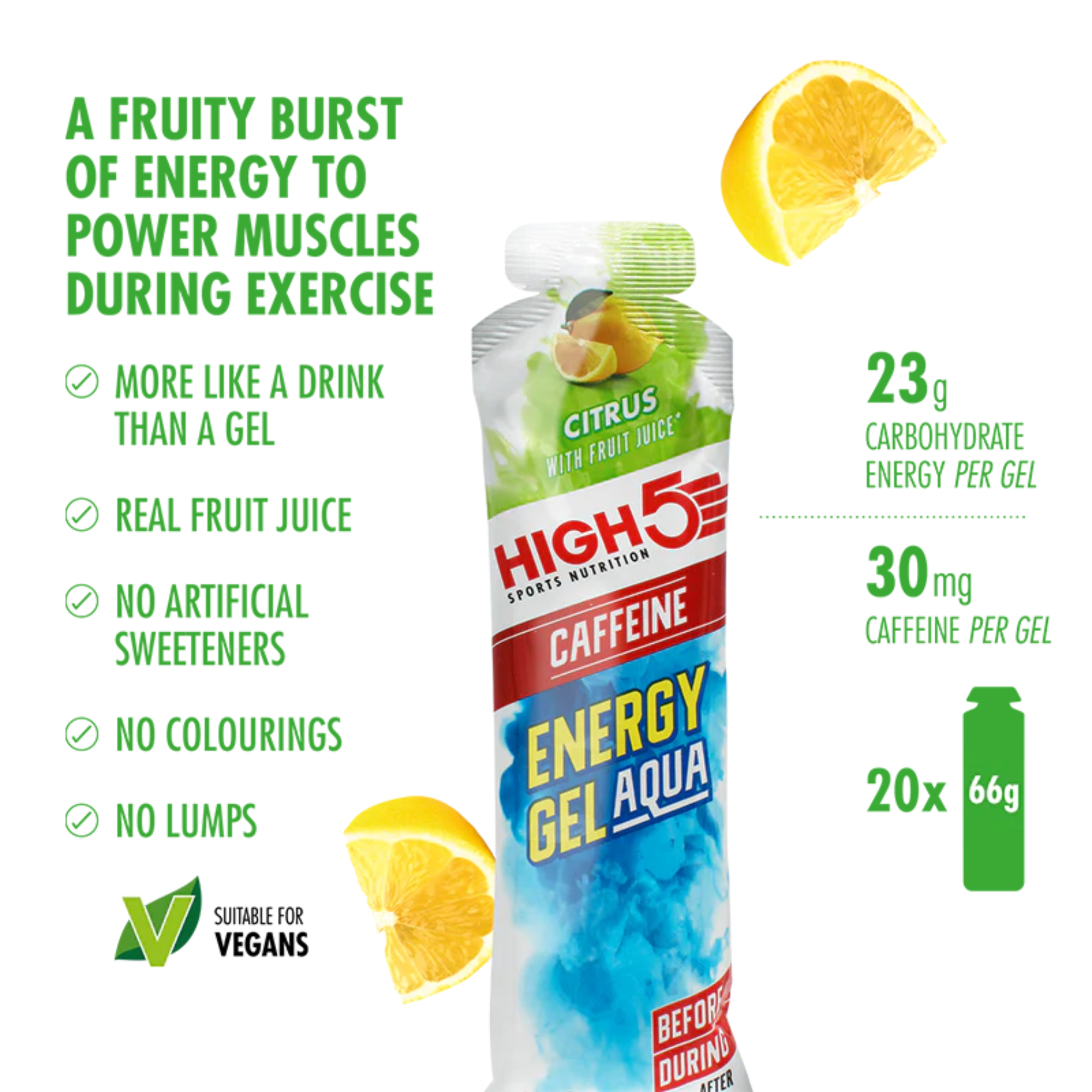 High 5 Energy Gel Aqua with Caffeine 66g Pouch (Citrus)