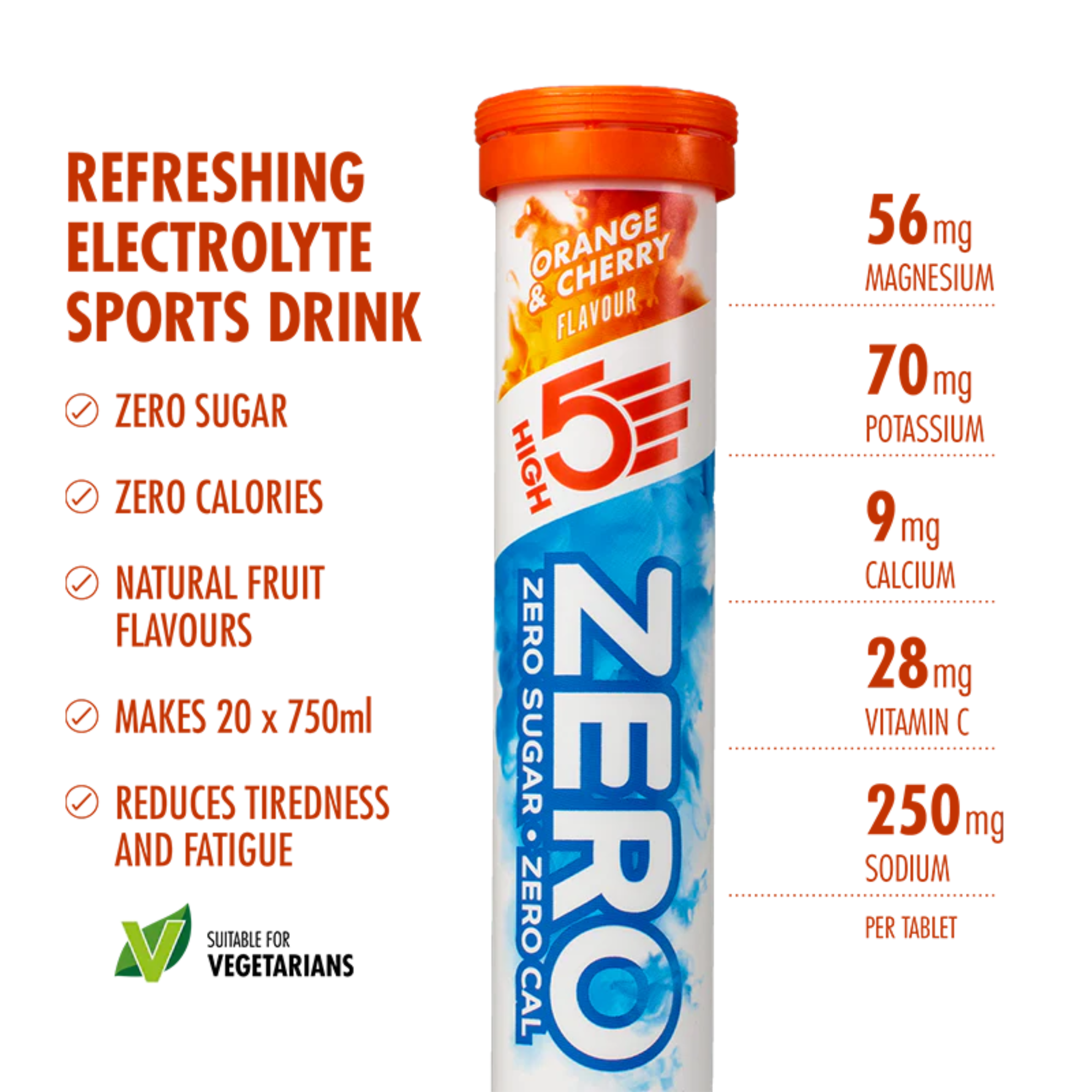 High 5 Zero Electrolyte Drink 20 Tablet Tube (Cherry & Orange)
