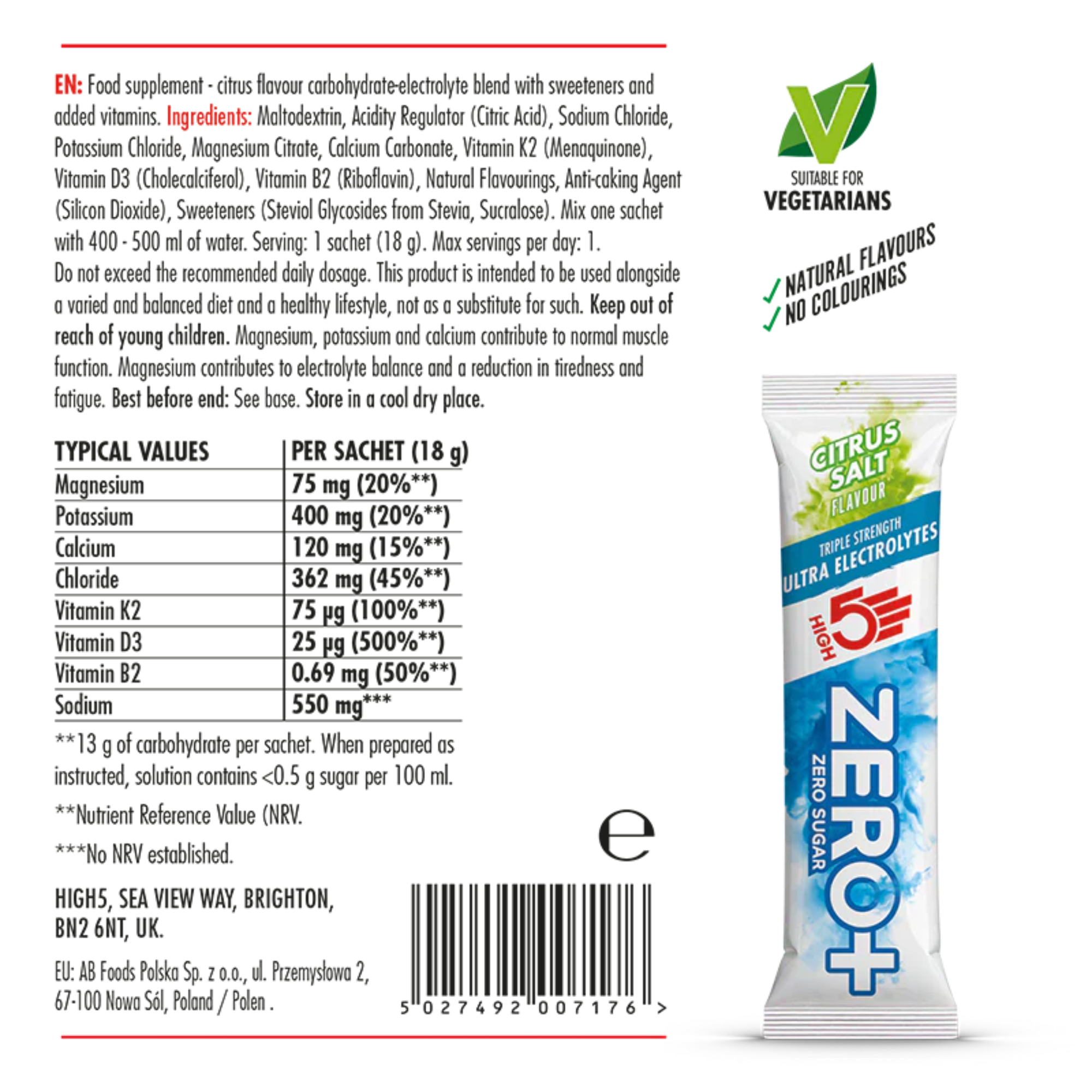High 5 Zero+ Ultra Electrolyte 17.5g Sachet (Citrus Salt)