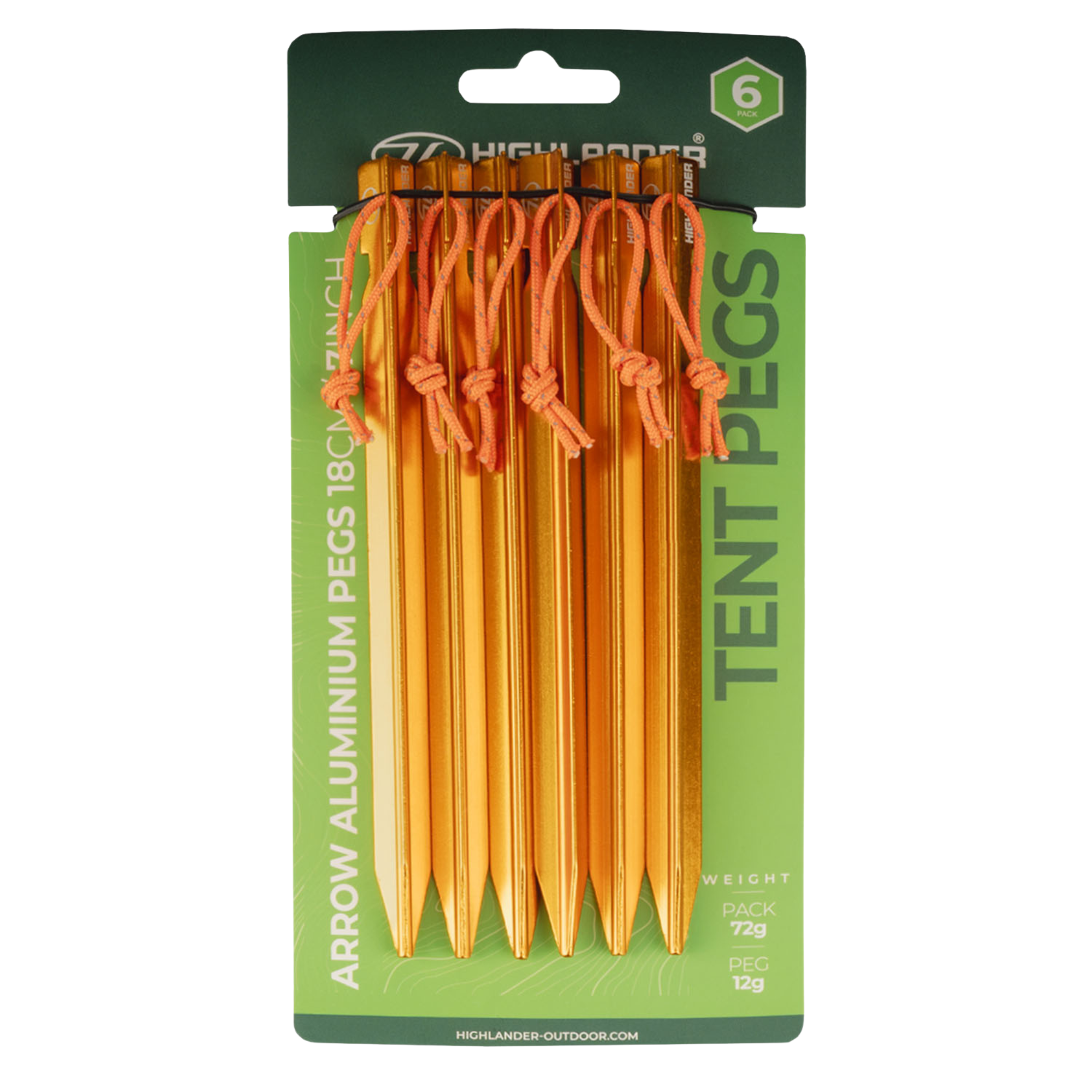 Highlander 18cm/7in Arrow Aluminium Tent Pegs (6 Per Pack)