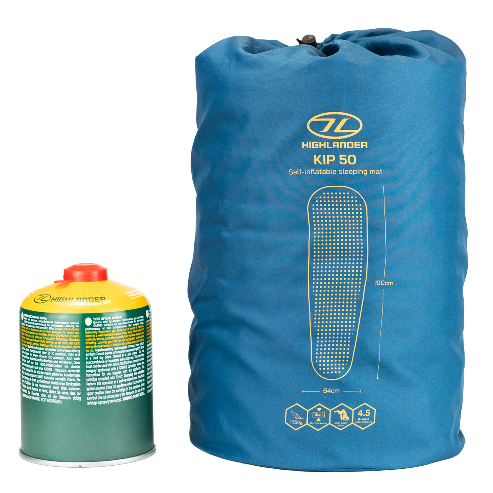 Highlander Self Inflating Kip Sleeping Mat 50mm Deep Blue SM131-50 packed
