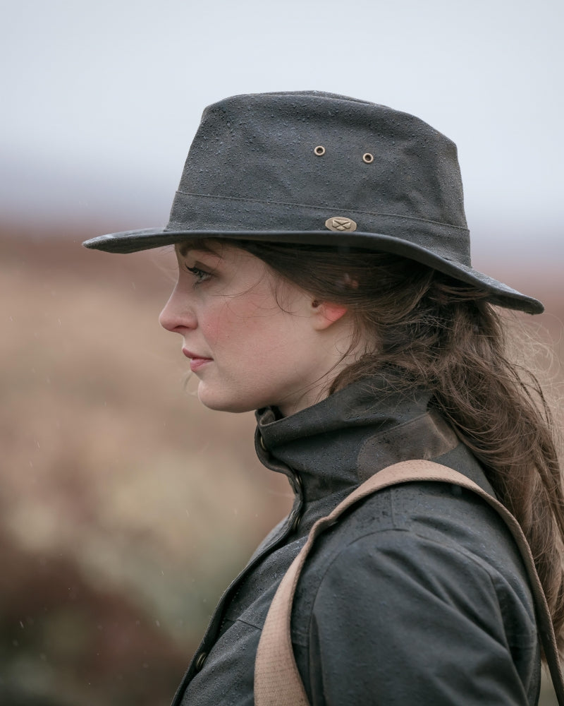 Hoggs of Fife Caledonia Waxed Brimmed Hat (Antique Olive)