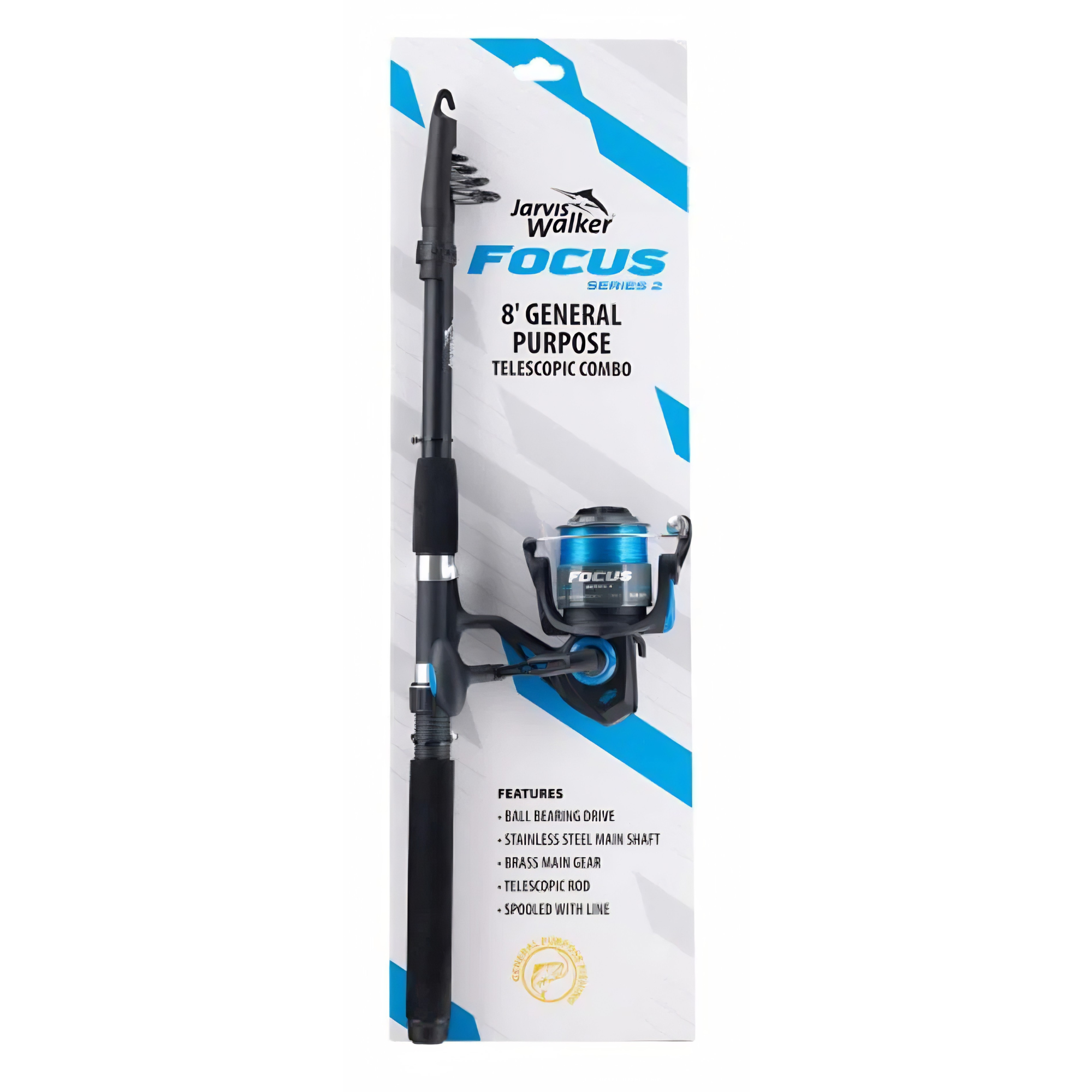 Jarvis Walker 8ft Focus Telescopic Spinning Rod + Reel + Line Combo