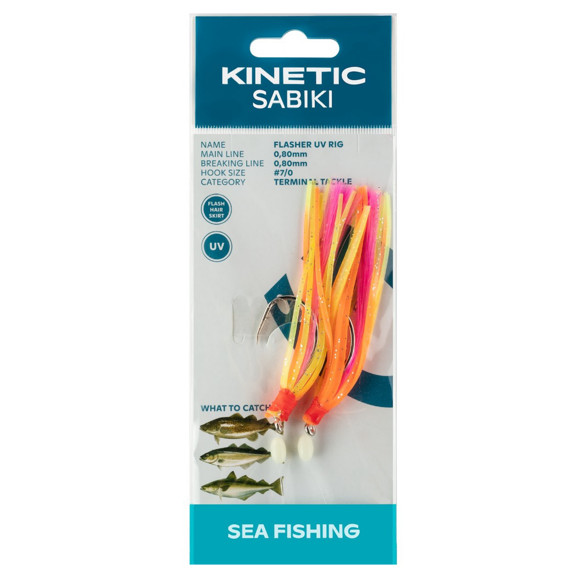 Kinetic Sabiki Flasher UV Rig #7/0 Orange Yellow Pink 2 Pack F121-187-050