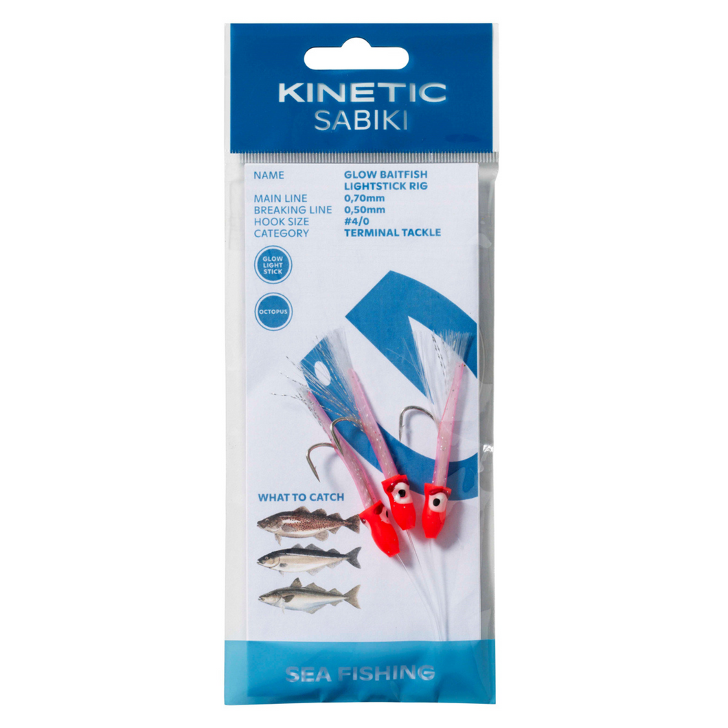 Kinetic Sabiki Glow Baitfish Lightstick 3 Hook Rig (#4/0)(Pink/Red)