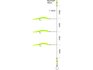 Kinetic Sabiki Makk Rubber Eel Rig (#6/0)(Glow Green Splatter)(3 Pack)