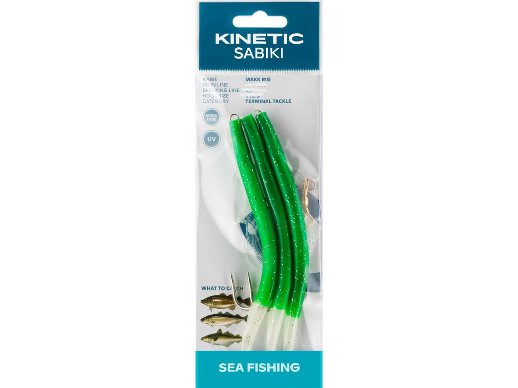 Kinetic Sabiki Makk Rubber Eel Rig (#6/0)(Glow Green Splatter)(3 Pack)