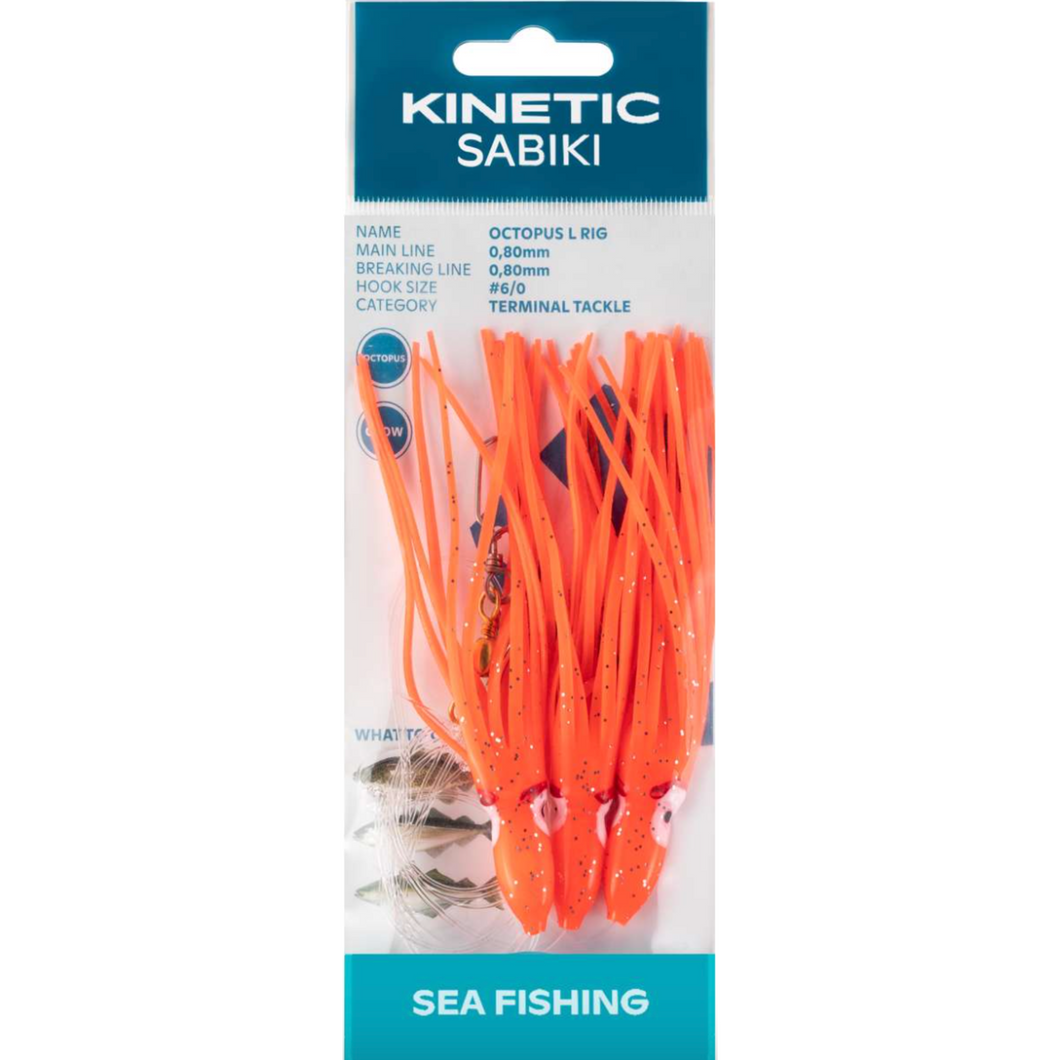Kinetic Sabiki Octopus L 3 Hook Rig (#6/0)(Red/Glow)