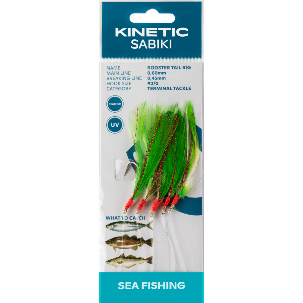 Kinetic Sabiki Rooster Tail 5 Hook Rig (#2/0)(Green/Copper Flash)