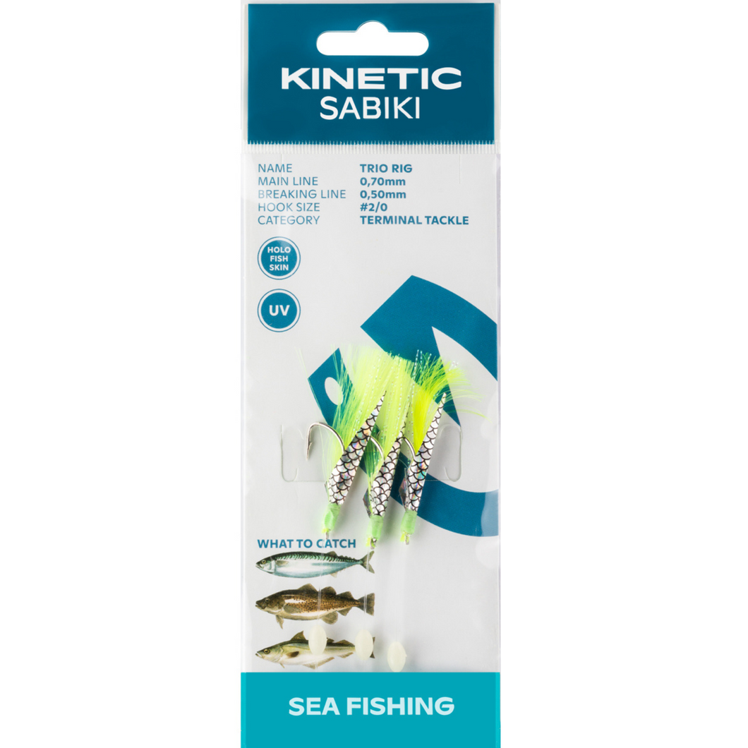 Kinetic Sabiki Trio 3 Hook Rig (#2/0)(Chartreuse Flash)