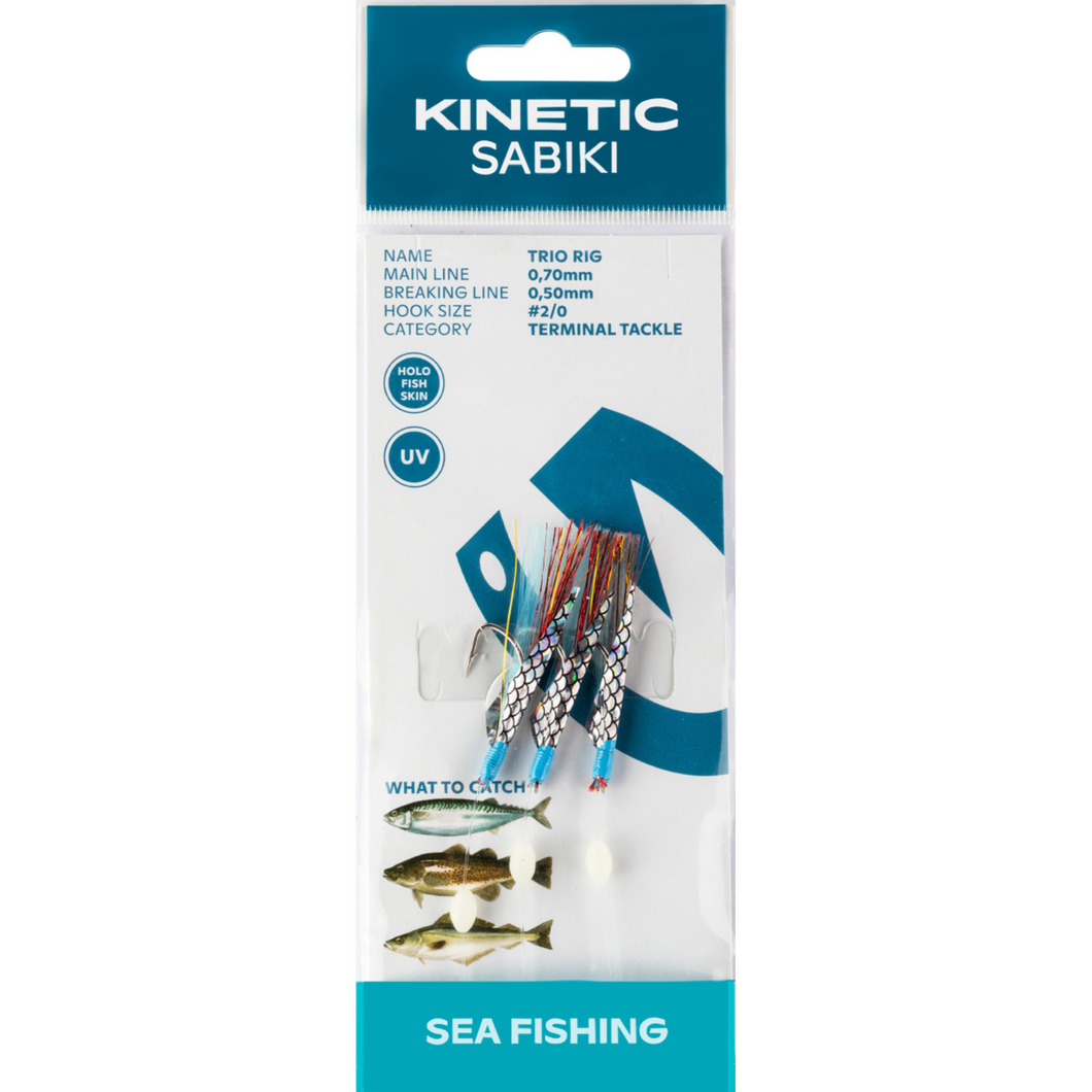 Kinetic Sabiki Trio 3 Hook Rig (#2/0)(Red/Blue Flash)