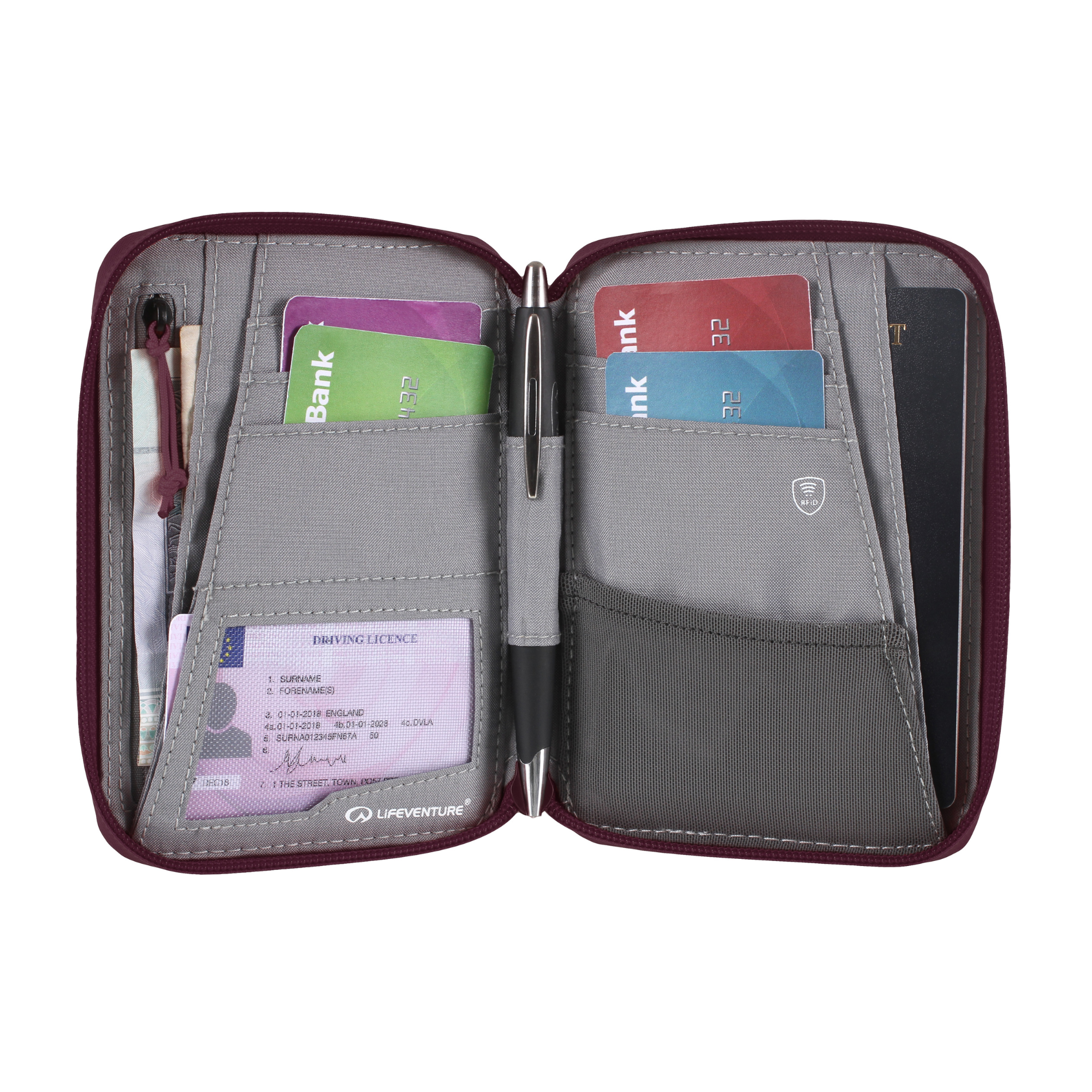 Lifeventure RFiD Recycled Mini Travel Wallet (Plum)