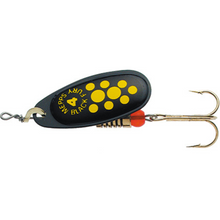 Load image into Gallery viewer, Mepps Black Fury Spinning Metal Lure (8g/Size 4)(Black/Yellow Dot)
