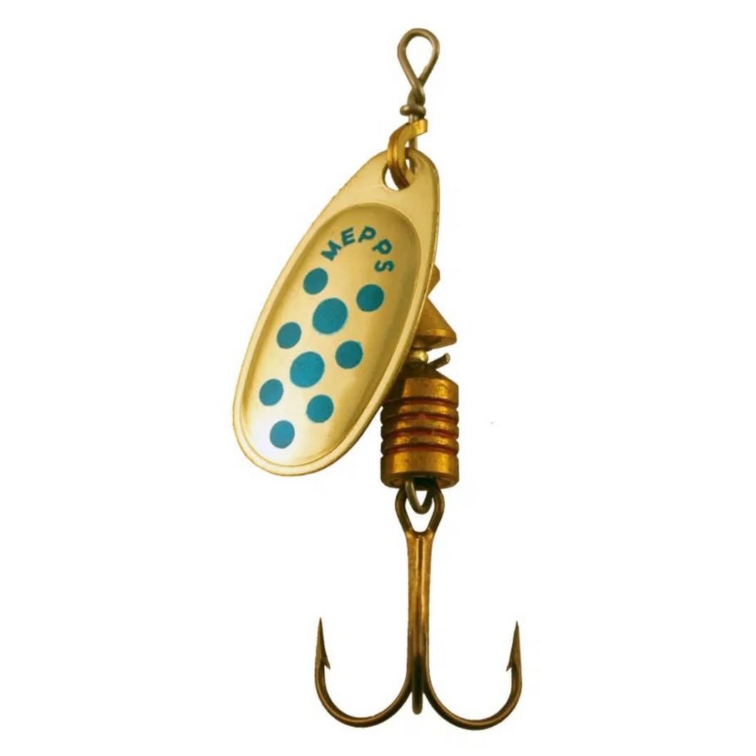 Mepps Comet Decoree Spinning Metal Lure (1.5g/Size 0)(Gold/Blue Dot)