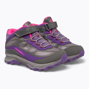 Merrell Kids Speed A/C Waterproof Mid Trail Boots (Grey/Pink/Purple)(UKJ12-UK4)