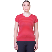 Load image into Gallery viewer, Mountain Equipment Women&#39;s Groundup Stripe Technical Tee (Rosewood Stripe)
