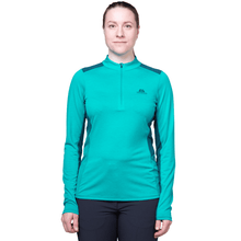 Load image into Gallery viewer, Mountain Equipment Women&#39;s Nava Long Sleeve Zip Technical Top (Topaz/Majolica)
